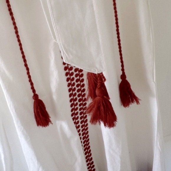 Julia Amory Short Sleeve Embroidered Caftan in White & Earth 🍁 NWT size S - Picture 5 of 6